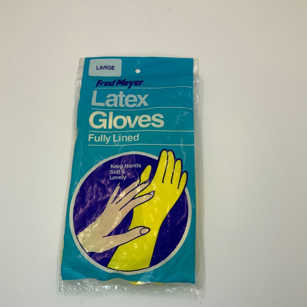 Vintage‎ Fred Meyer Latex Gloves Yellow Fully Lined Large New Old Stock 70s 80s